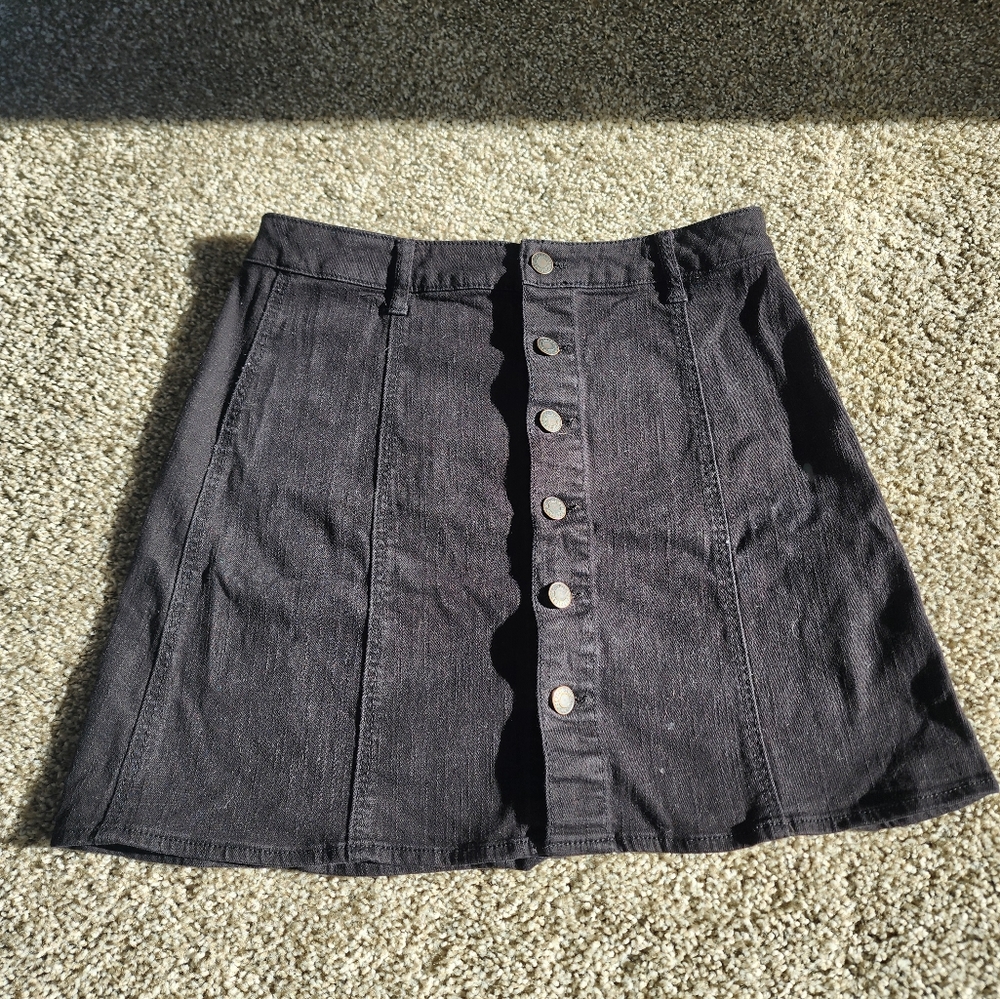 Black denim A-line skirt with front buttons size 8
